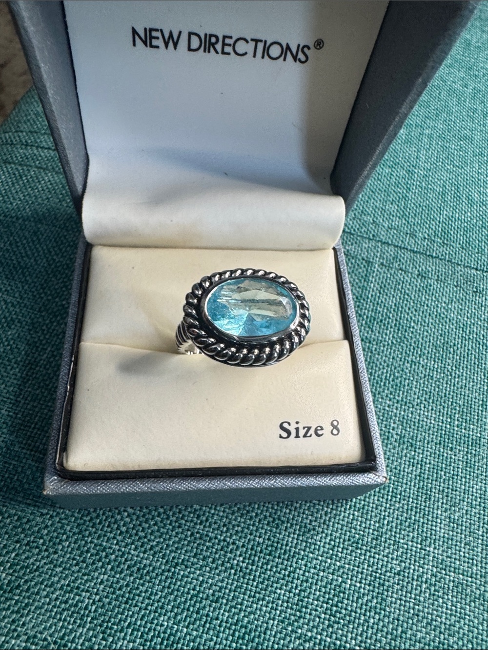 new directions Silver-Tone Ring with Light Blue Oval Stone